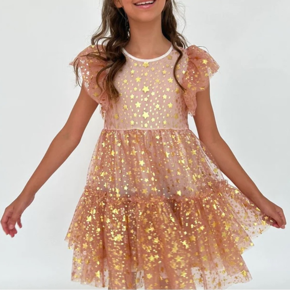 Lola + The Boys Gold Starry Dress
